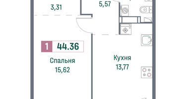 1-к. квартира, 44&nbsp;м²