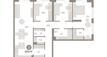 3-к. квартира, 117 м²
