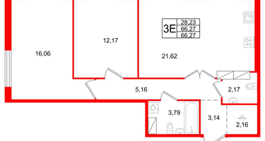 2-к. квартира, 66&nbsp;м²