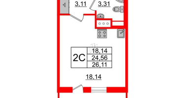 Студия, 24&nbsp;м²