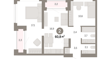 2-к. квартира, 60&nbsp;м²