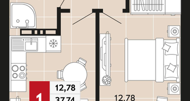1-к. квартира, 40&nbsp;м²