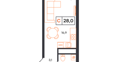 Студия, 28&nbsp;м²