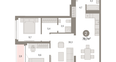 2-к. квартира, 79&nbsp;м²