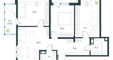 2-к. квартира, 82 м²