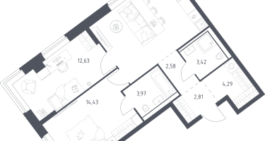 2-к. квартира, 63&nbsp;м²