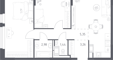 2-к. квартира, 59&nbsp;м²