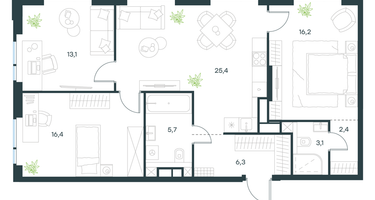 3-к. квартира, 88&nbsp;м²