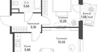 2-к. квартира, 41&nbsp;м²