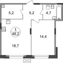 1-к. квартира, 48&nbsp;м²