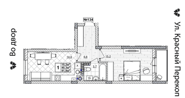 1-к. квартира, 41&nbsp;м²
