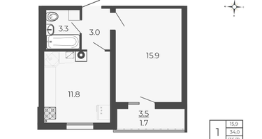 1-к. квартира, 35&nbsp;м²