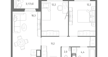 2-к. квартира, 61&nbsp;м²