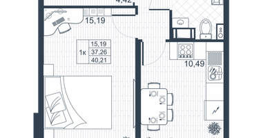 1-к. квартира, 38&nbsp;м²