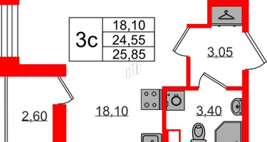 Студия, 24 м²