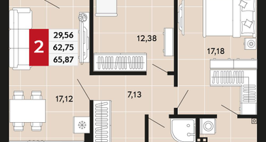 2-к. квартира, 65&nbsp;м²