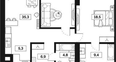 2-к. квартира, 80&nbsp;м²