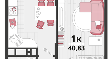 1-к. квартира, 40&nbsp;м²