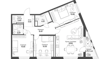 3-к. квартира, 91&nbsp;м²
