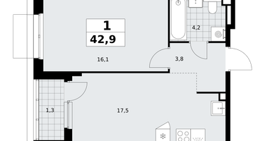 1-к. квартира, 42 м²