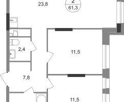 2-к. квартира, 61&nbsp;м²