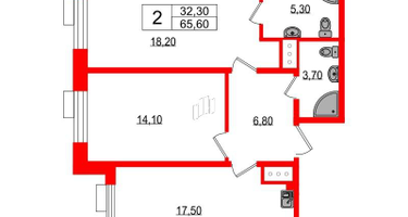 2-к. квартира, 65 м²
