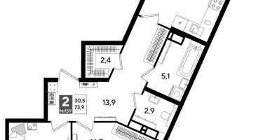 2-к. квартира, 73&nbsp;м²