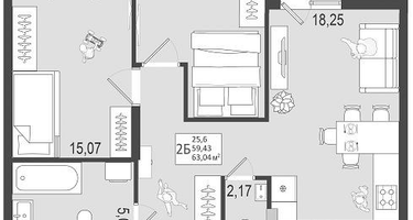 2-к. квартира, 61&nbsp;м²