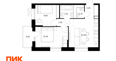 2-к. квартира, 47 м²