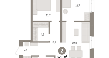 2-к. квартира, 62 м²