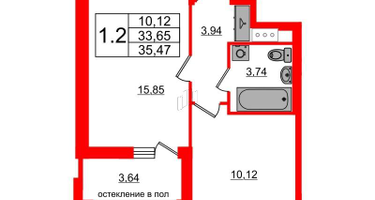 1-к. квартира, 33&nbsp;м²