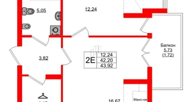 1-к. квартира, 43&nbsp;м²