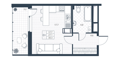 Студия, 27&nbsp;м²