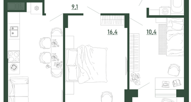 2-к. квартира, 58 м²