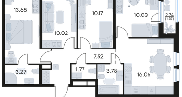 4-к. квартира, 77 м²