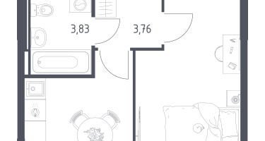 1-к. квартира, 34&nbsp;м²