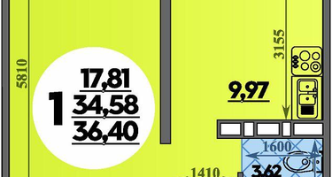 1-к. квартира, 36&nbsp;м²