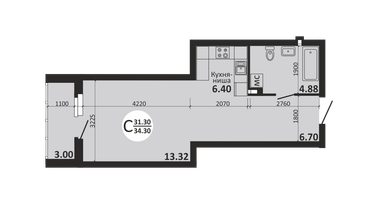 Студия, 33 м²