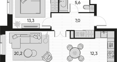 2-к. квартира, 59&nbsp;м²