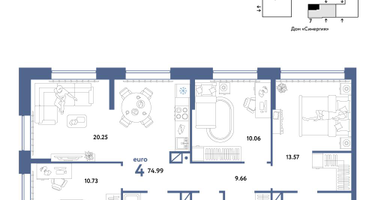 4-к. квартира, 74&nbsp;м²