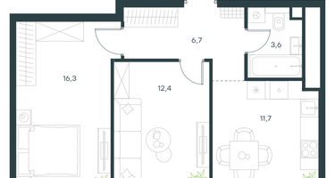 2-к. квартира, 50&nbsp;м²