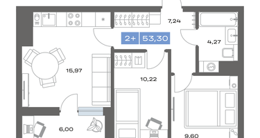 2-к. квартира, 53 м²
