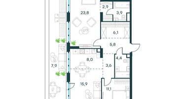 3-к. квартира, 93 м²