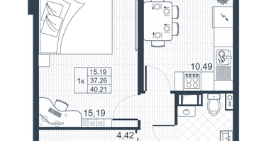 1-к. квартира, 38&nbsp;м²