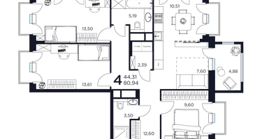 4-к. квартира, 80&nbsp;м²