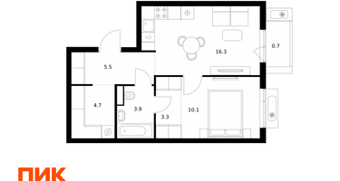 1-к. квартира, 44&nbsp;м²
