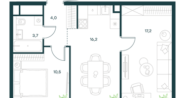 2-к. квартира, 51&nbsp;м²