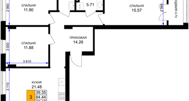 3-к. квартира, 86&nbsp;м²