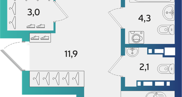 2-к. квартира, 69&nbsp;м²