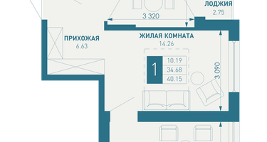 1-к. квартира, 51&nbsp;м²